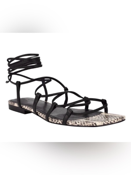 Marc Fisher Shoes - Marc Fisher Black Lace-Up Gladiator Sandal with Snake-Print Footbed